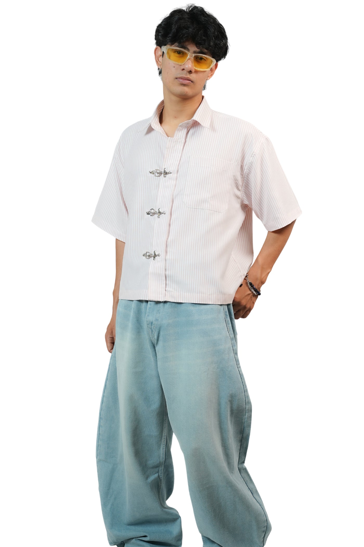 White Stripe Buckle Boxy Shirt