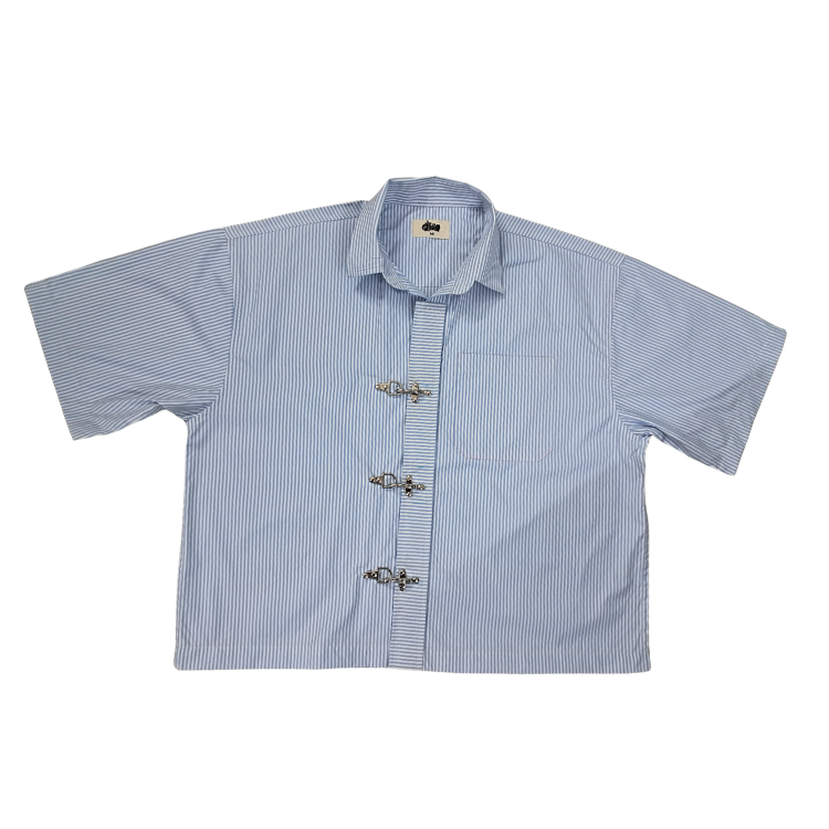 Blue Stripe Buckle Boxy Shirt