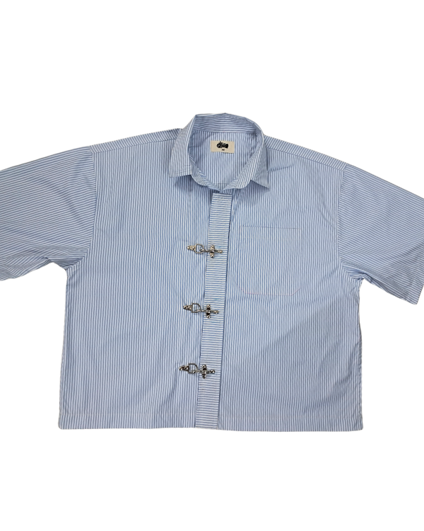 Blue Stripe Buckle Boxy Shirt