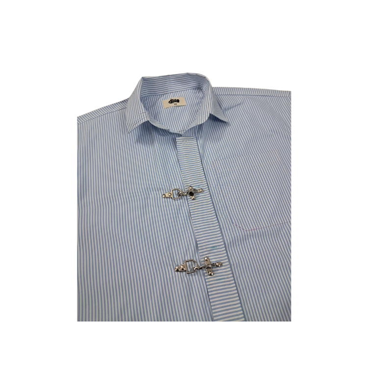 Blue Stripe Buckle Boxy Shirt