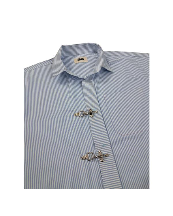 Blue Stripe Buckle Boxy Shirt