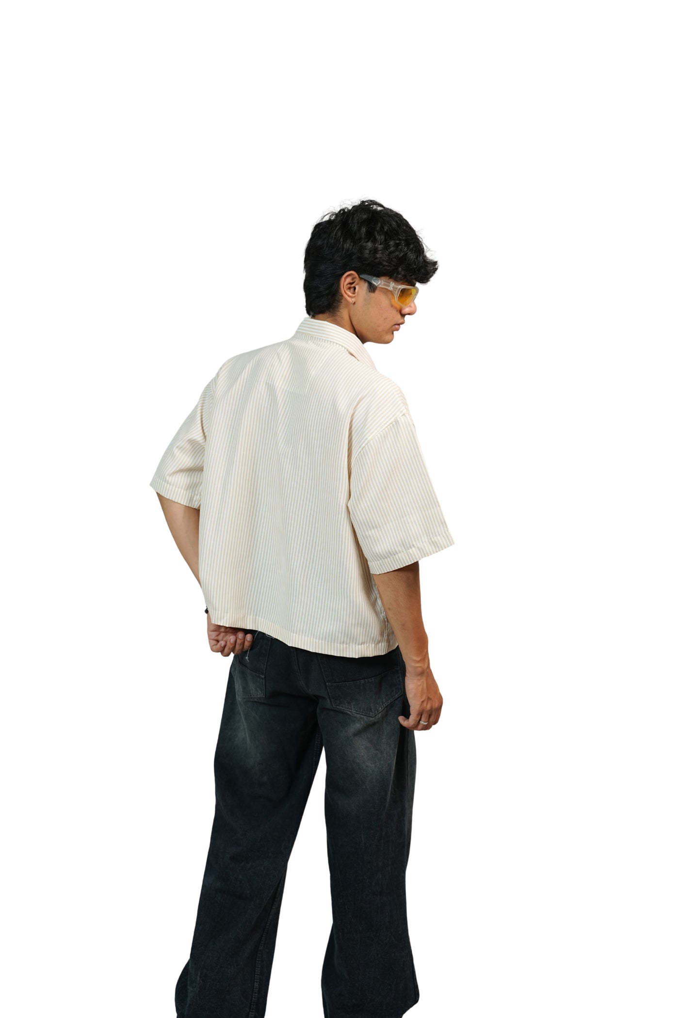 White Stripe Buckle Boxy Shirt