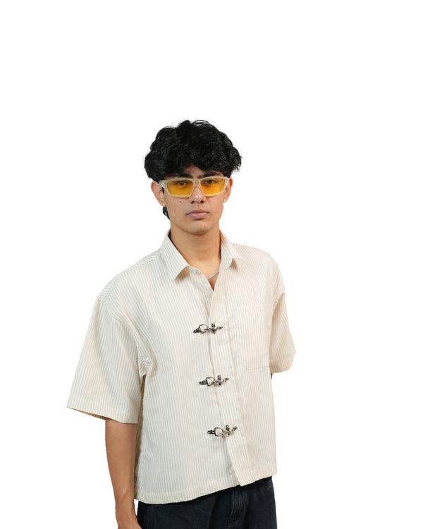 Yellow Stripe Clasp Boxy Shirt