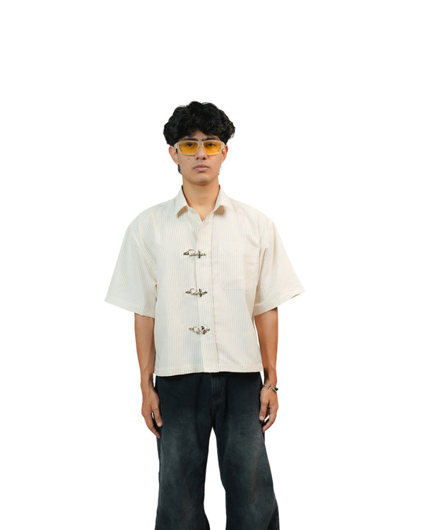 Yellow Stripe Clasp Boxy Shirt