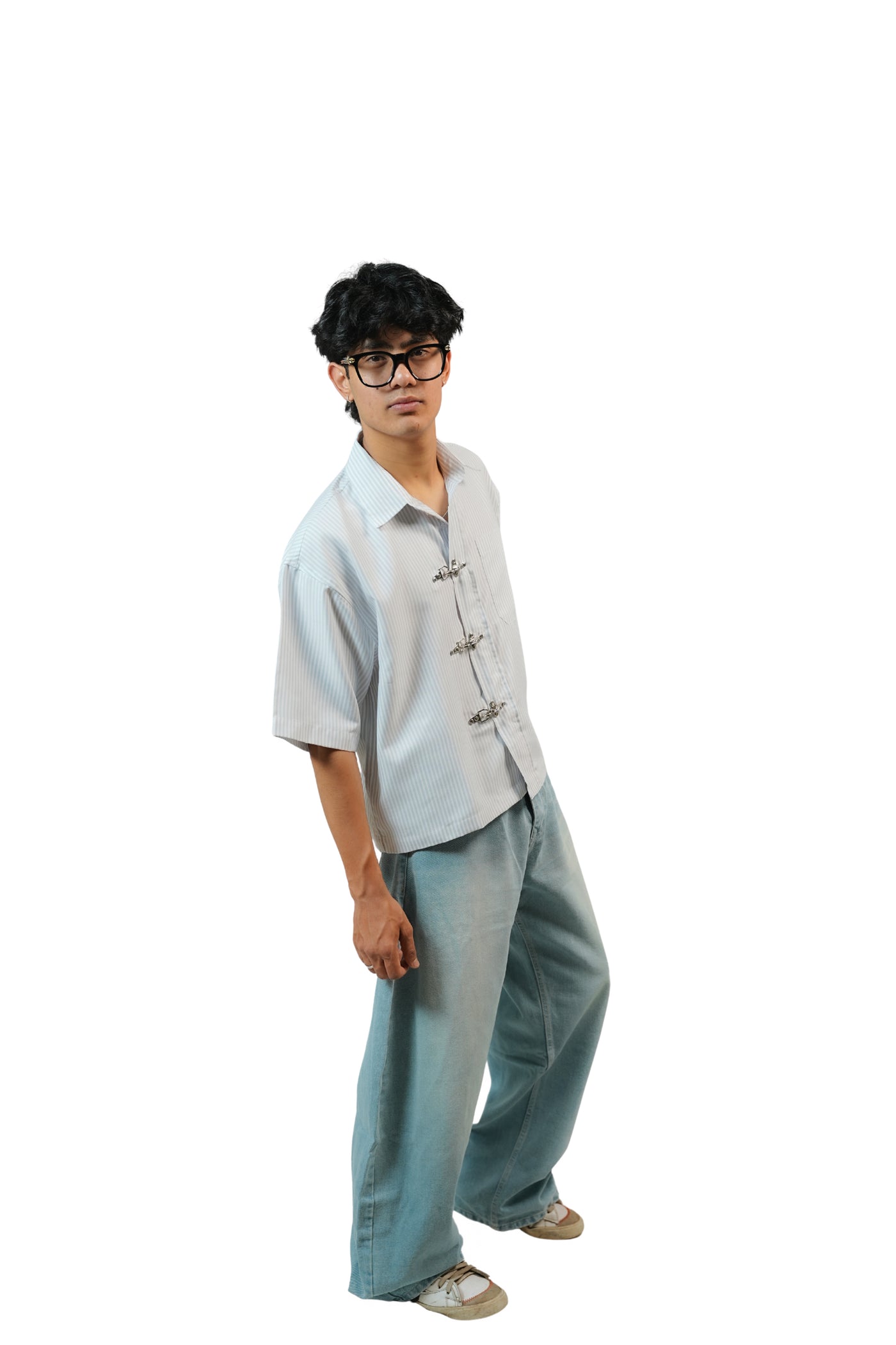 White Stripe Buckle Boxy Shirt