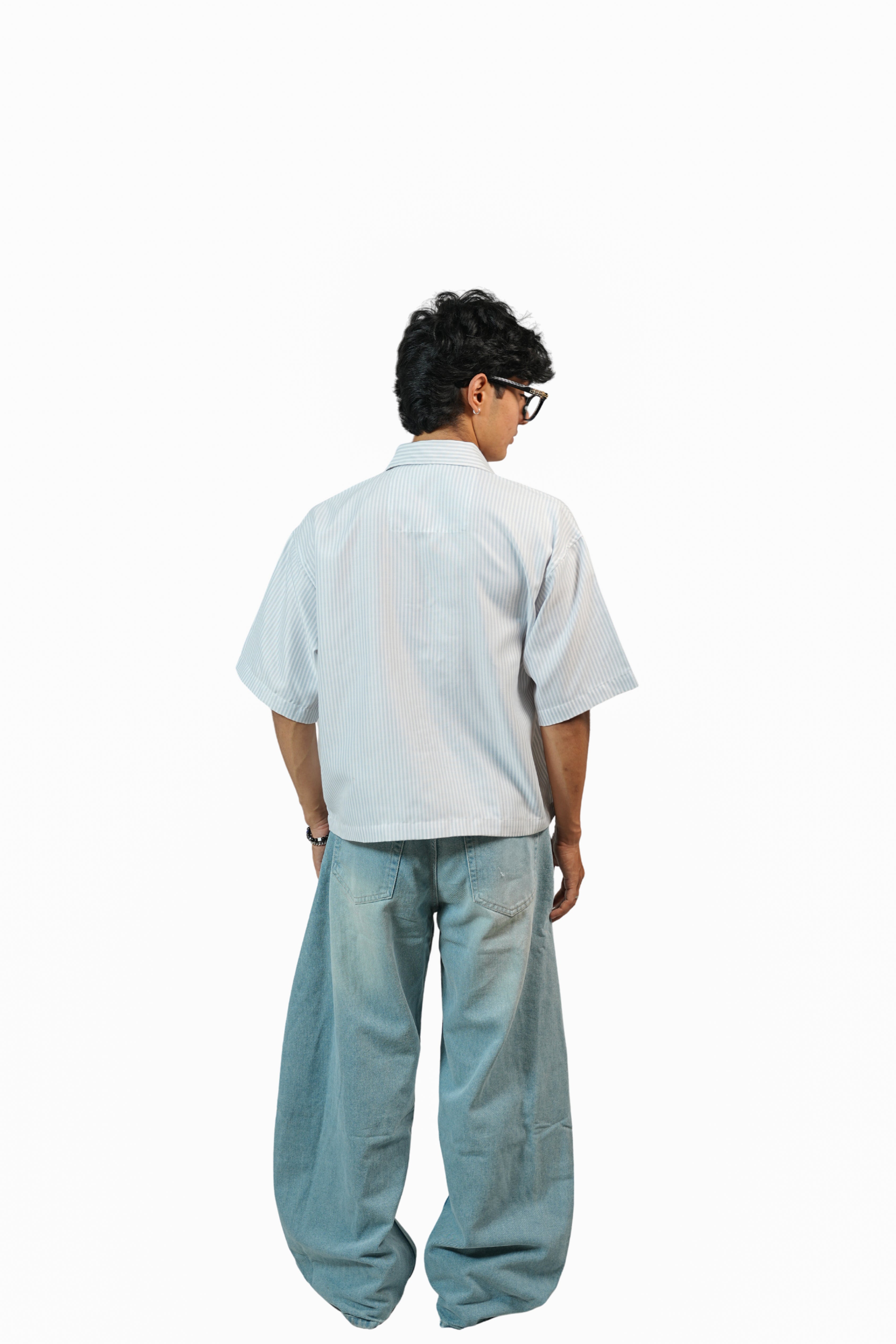 White Stripe Buckle Boxy Shirt