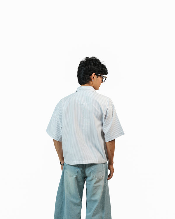 Blue Stripe Clasp Boxy Shirt