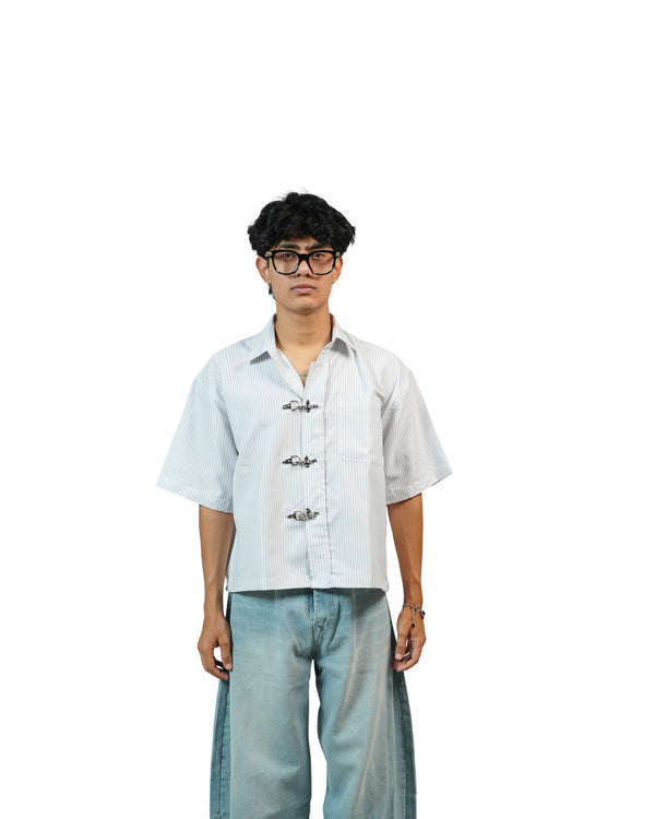 Blue Stripe Clasp Boxy Shirt