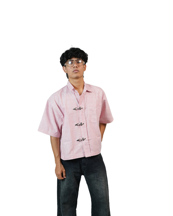 Pink Stripe Clasp Boxy Shirt