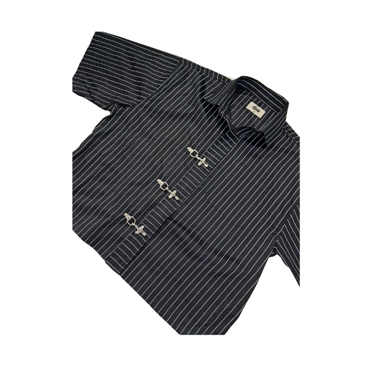 Black Stripe Buckle Boxy Shirt