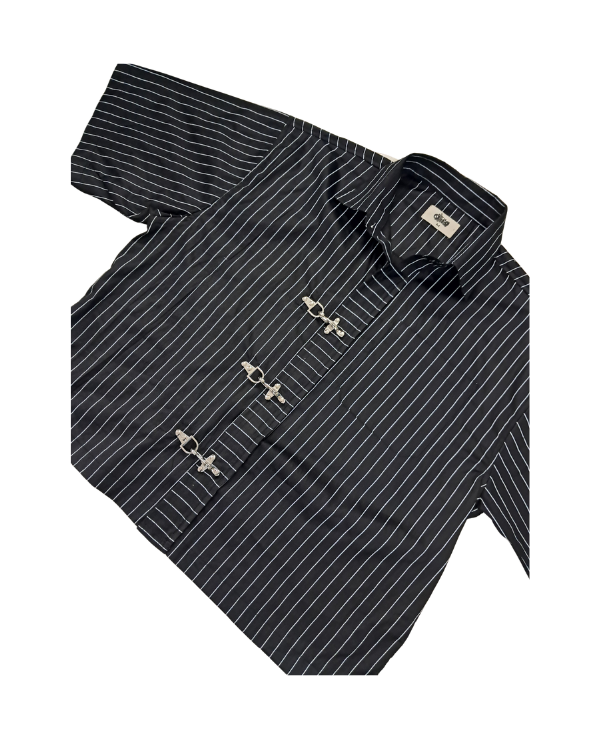 Black Stripe Buckle Boxy Shirt