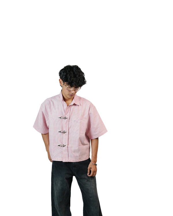 Pink Stripe Clasp Boxy Shirt
