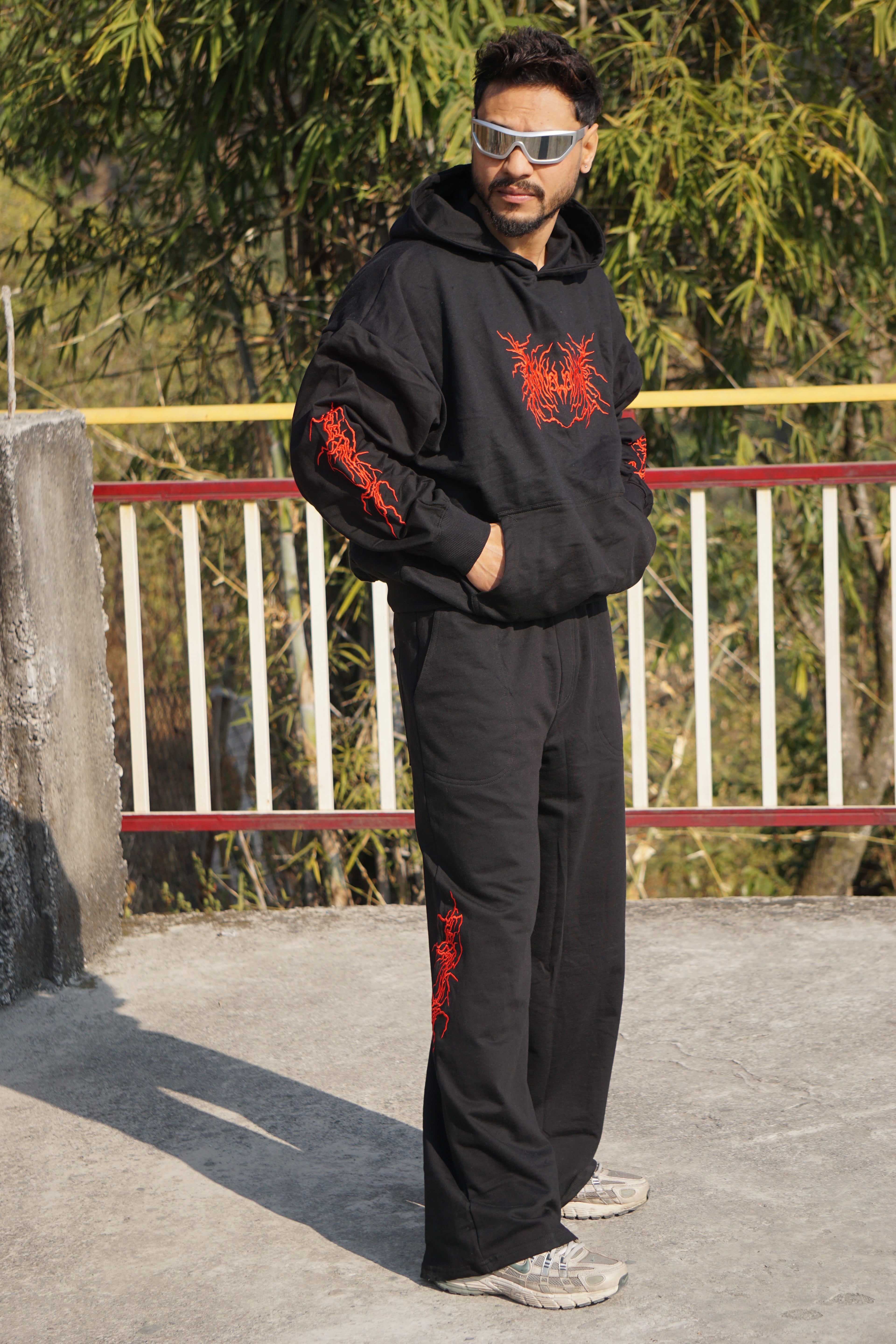 Black Embroidery Oversized Hoodie