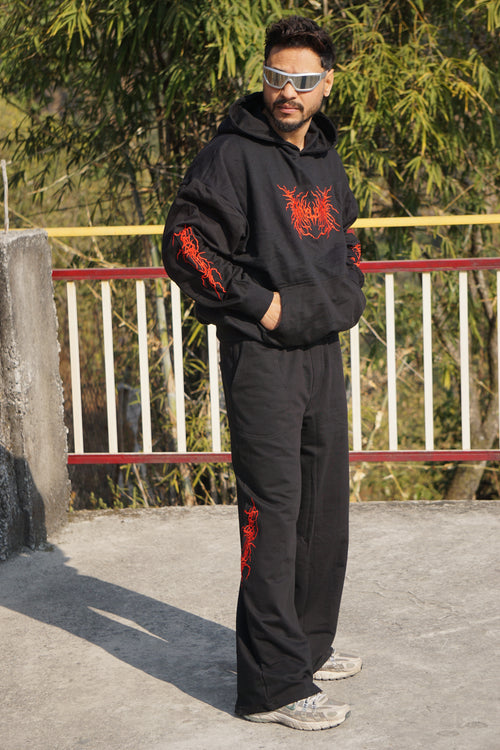 Black Embroidery Oversized Hoodie