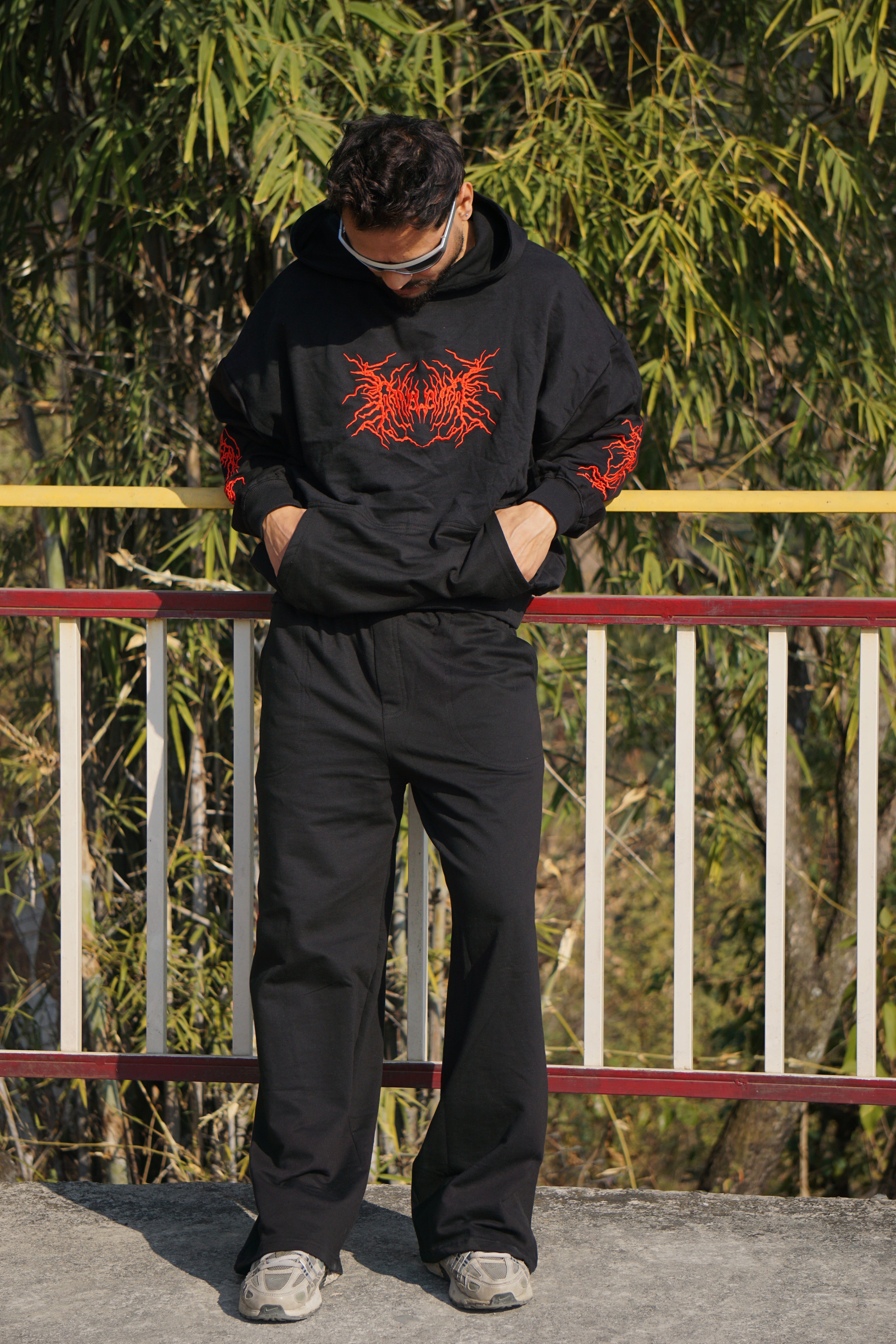 Black Embroidery Oversized Hoodie