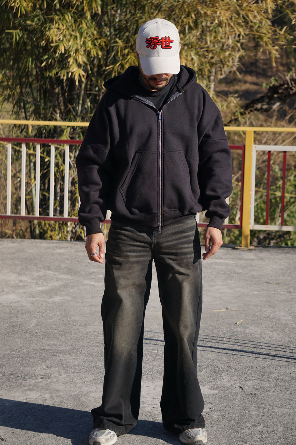 Plain Black 350 GSM Dual Zip Oversized Hoodie