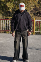 Plain Black 350 GSM Dual Zip Oversized Hoodie